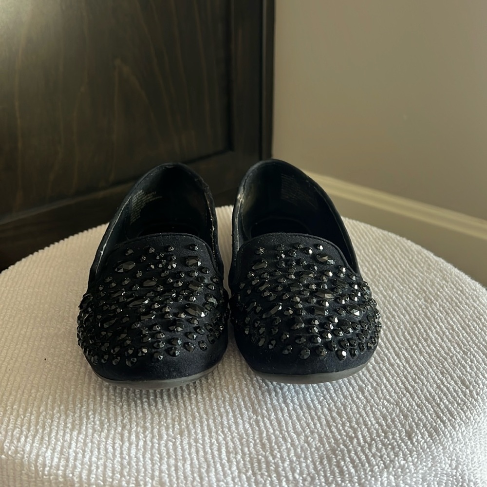 Simply Vera Wang Black Embellished Smoking Flats Faux Suede Size 7.5